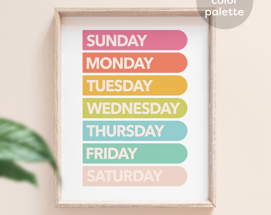 Days Of The Week Educational Pastel Color Kids Learning Poster