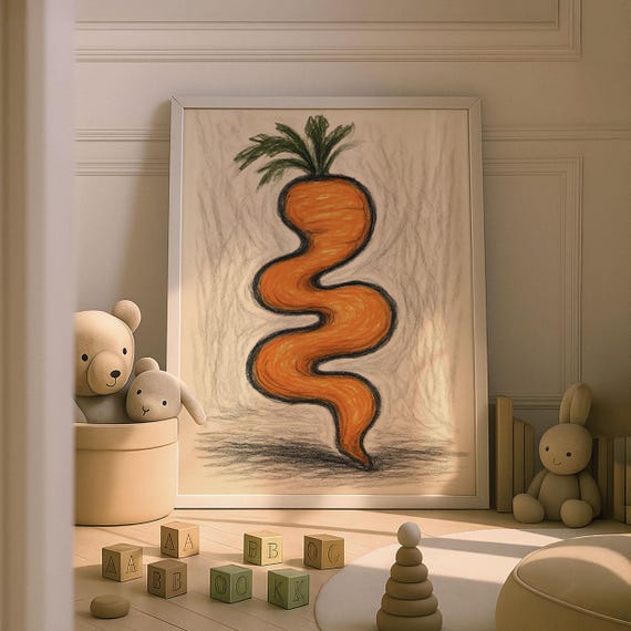 Cute Carrot Nursery Wall Art Print Baby Animal Prints Fruit Vegetable Theme Kids Room Decor