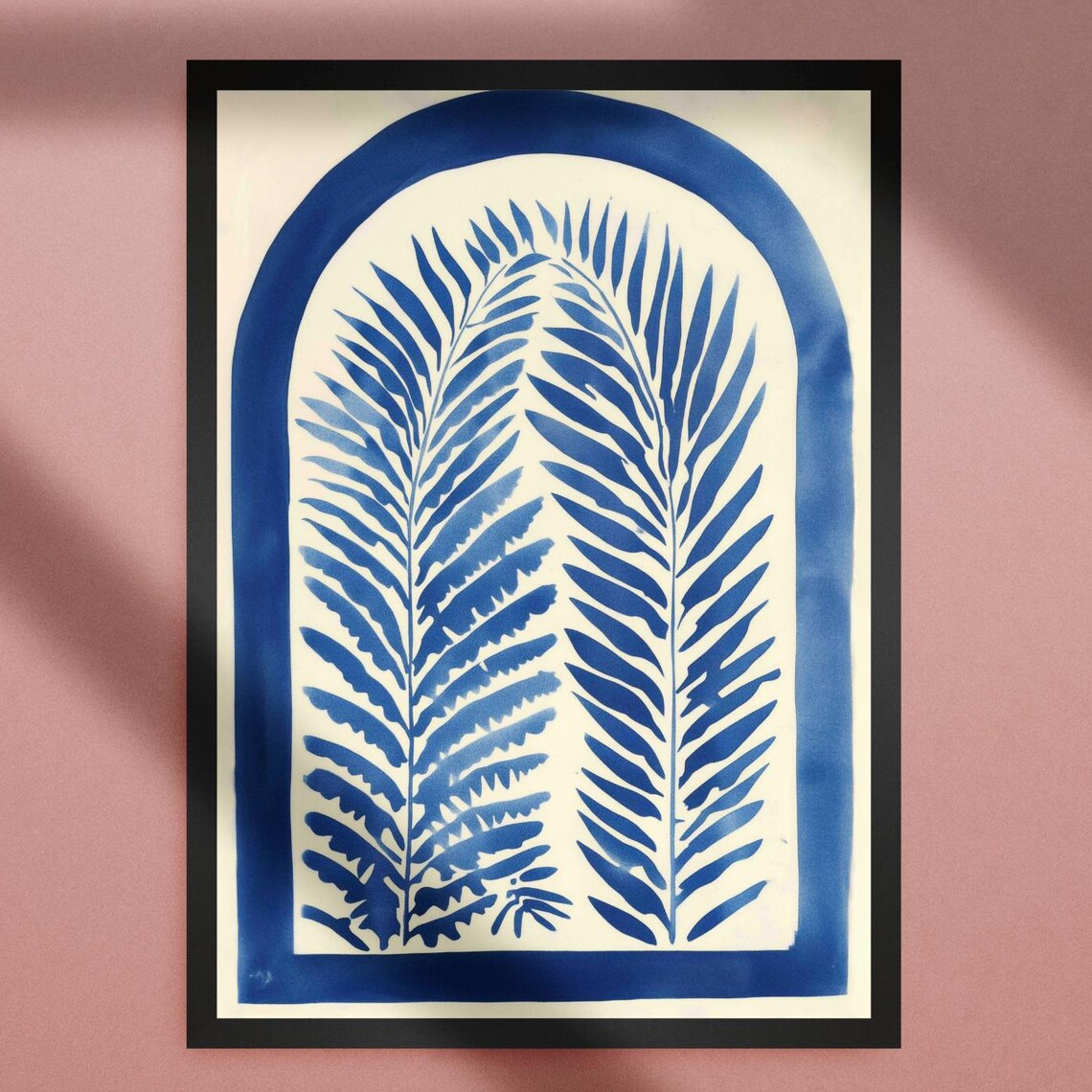 Blue Botanical Palm Print, Minimalist Coastal Art