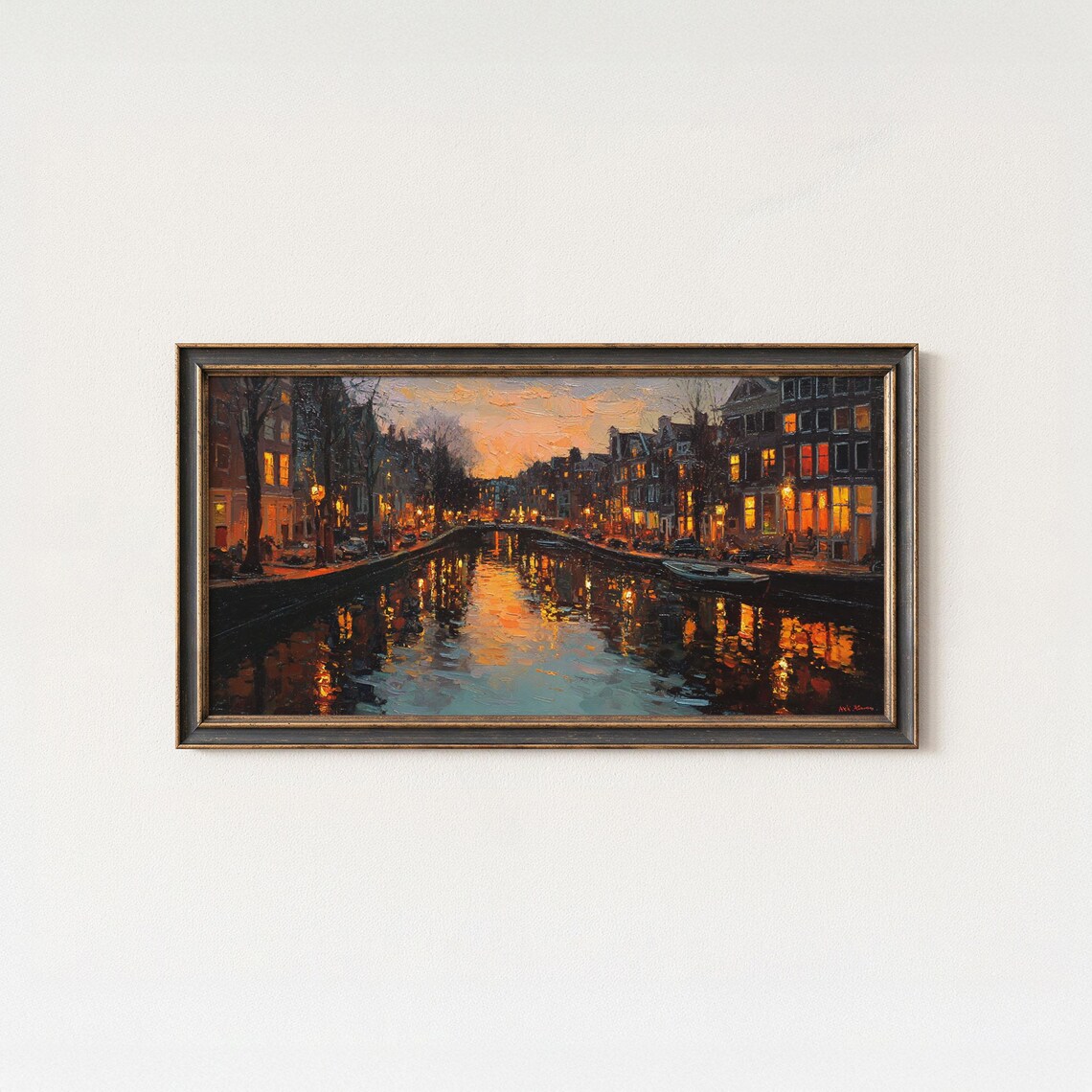 Amsterdam Canal Sunset Art Print, Netherlands Cityscape