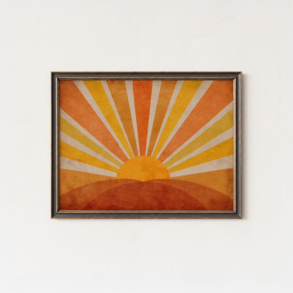 Retro Sunburst Art Print 70s Minimalist Sunrise Poster