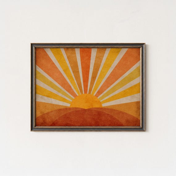 Retro Sunburst Art Print 70s Minimalist Sunrise Poster