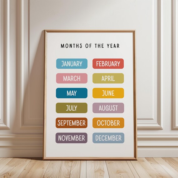 Months Of The Year Color Block Chart Learning Classroom Poster