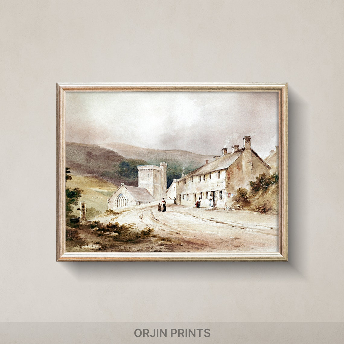 Misty Mountain Serenity Stone Built Church Art Print Instant Orjin Prints 85