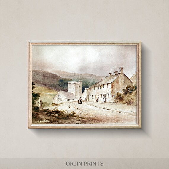 Misty Mountain Serenity Stone Built Church Art Print Instant Orjin Prints 85