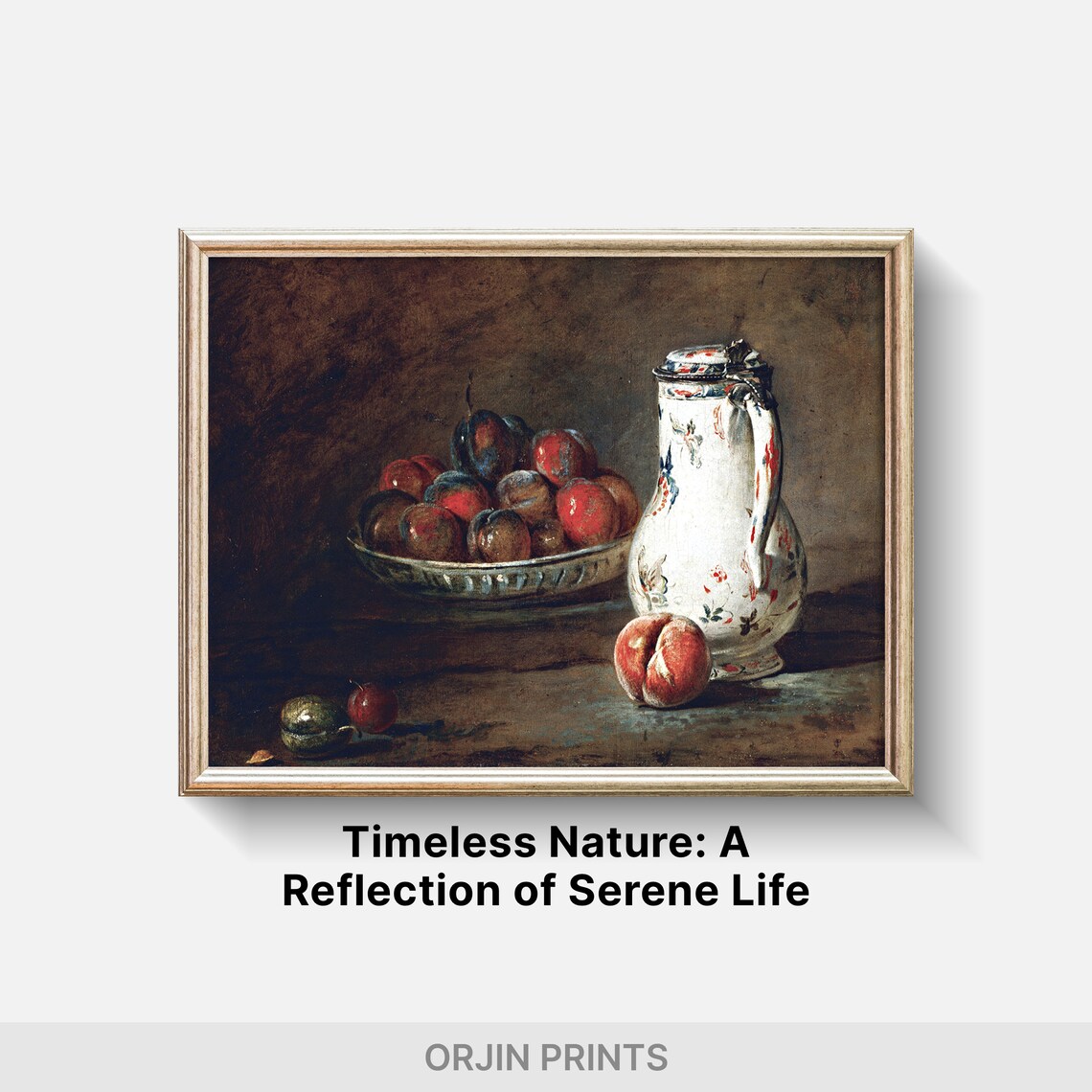 Plums Bowl Porcelain Pitcher Old Master Still Life Vintage Art Poster - Image 2