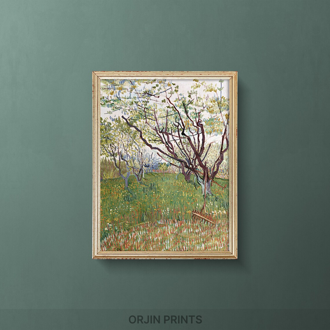 Blossoming Orchard Spring Meadow Vibrant Impressionist Vintage Art Poster