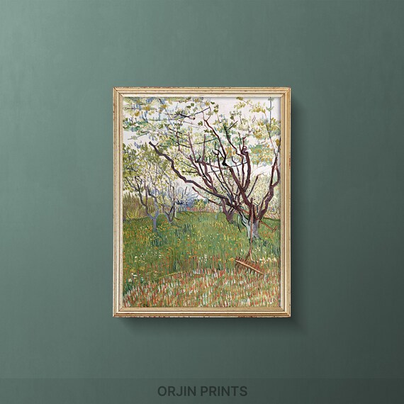 Blossoming Orchard Spring Meadow Vibrant Impressionist Vintage Art Poster