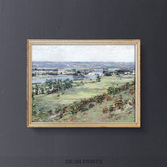 French Countryside Wall Art Print Lush Green Valley Tranquil Landscape Decor Orjin Prints 4124