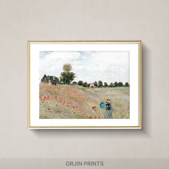 Claude Monet Poppies at Argenteuil Red Flower Field Art Poster