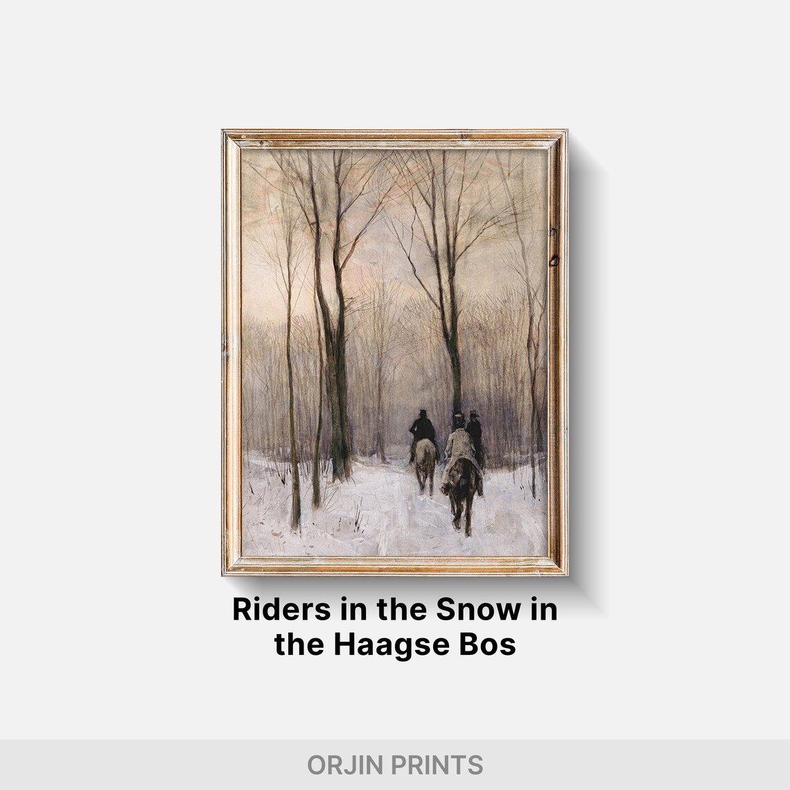 Horseback Riders in Snowy Forest Vintage Winter Woodland Painting Poster - Image 2