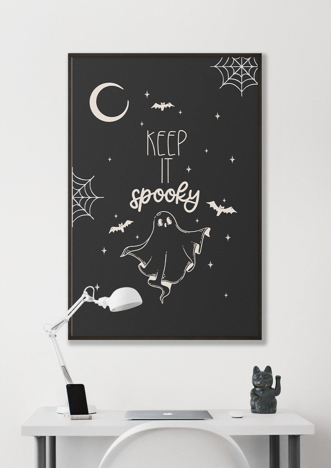 Keep It Spooky Ghost Moon Spiderweb Vintage Style Halloween Poster - Image 2