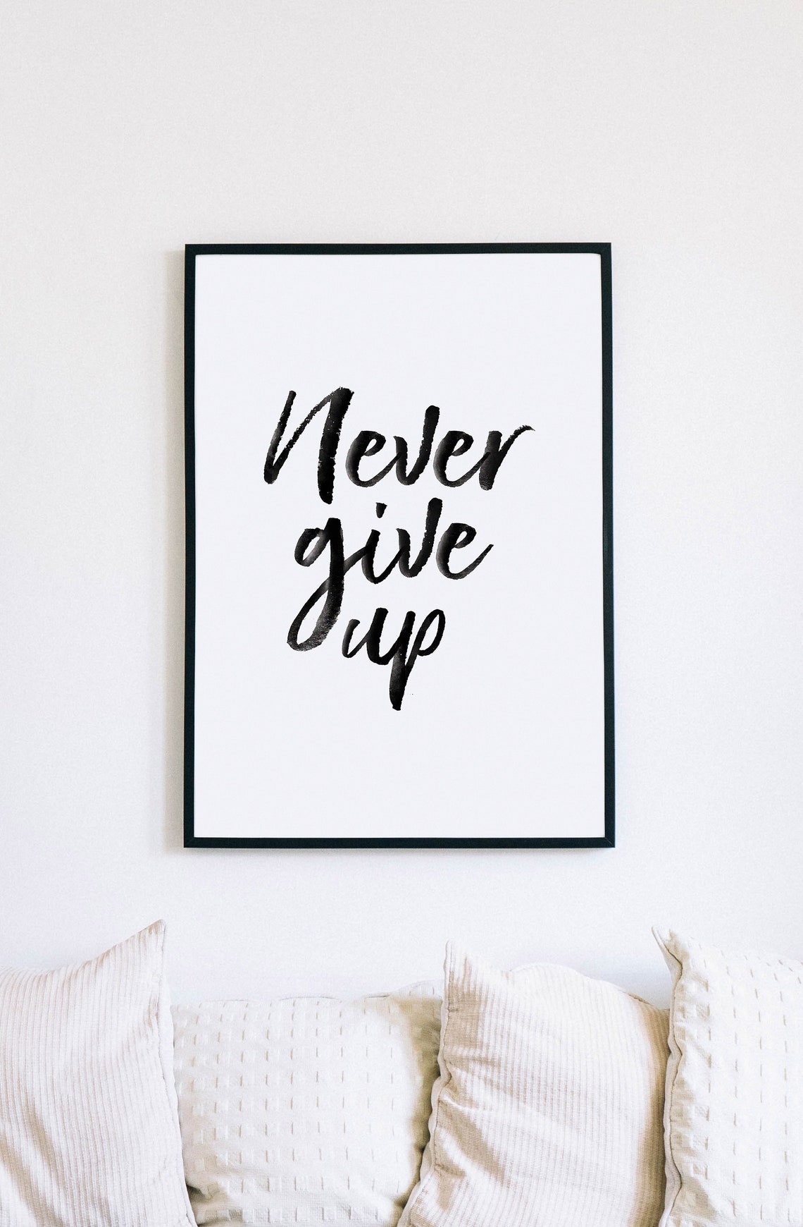 Never Give Up Brush Script Motivational Quote Botanical Art Print - Image 5