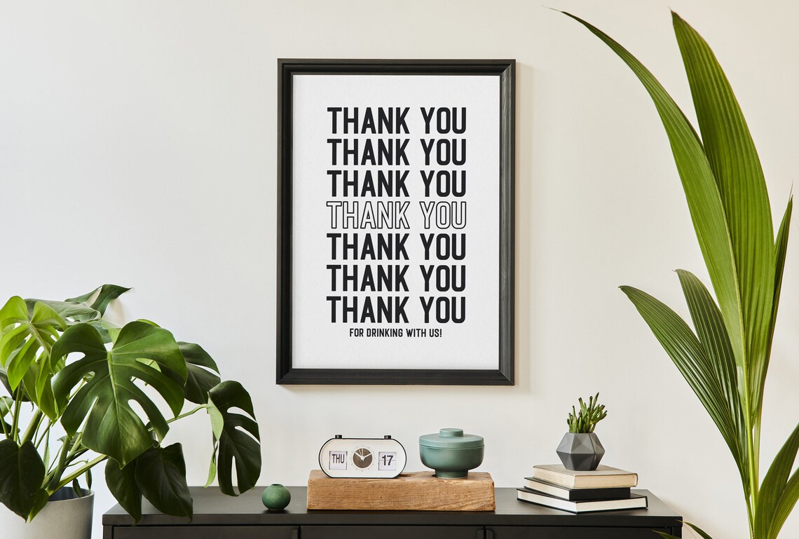 Thank You For Drinking With Us Funny Black Bar Cart Sign Poster - Image 3
