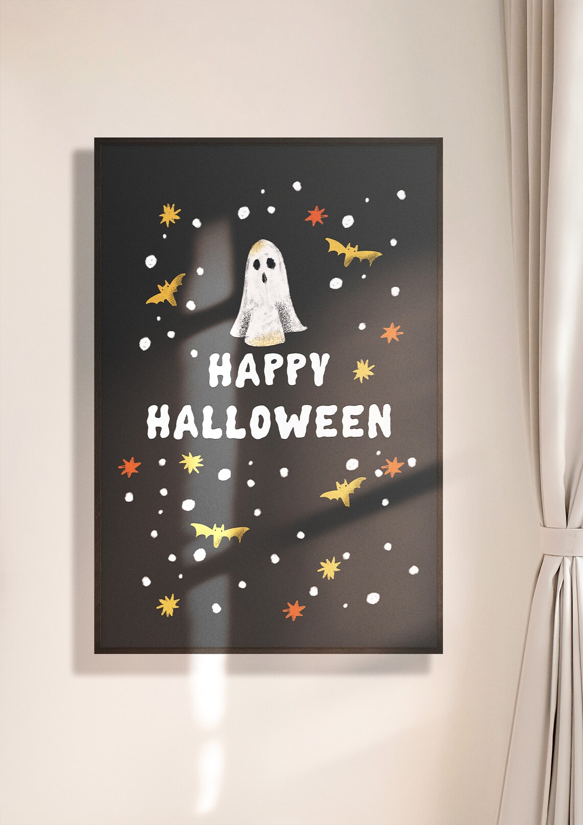 Happy Halloween Cute Ghost Bats Dark Moody Halloween Decor Poster - Image 4