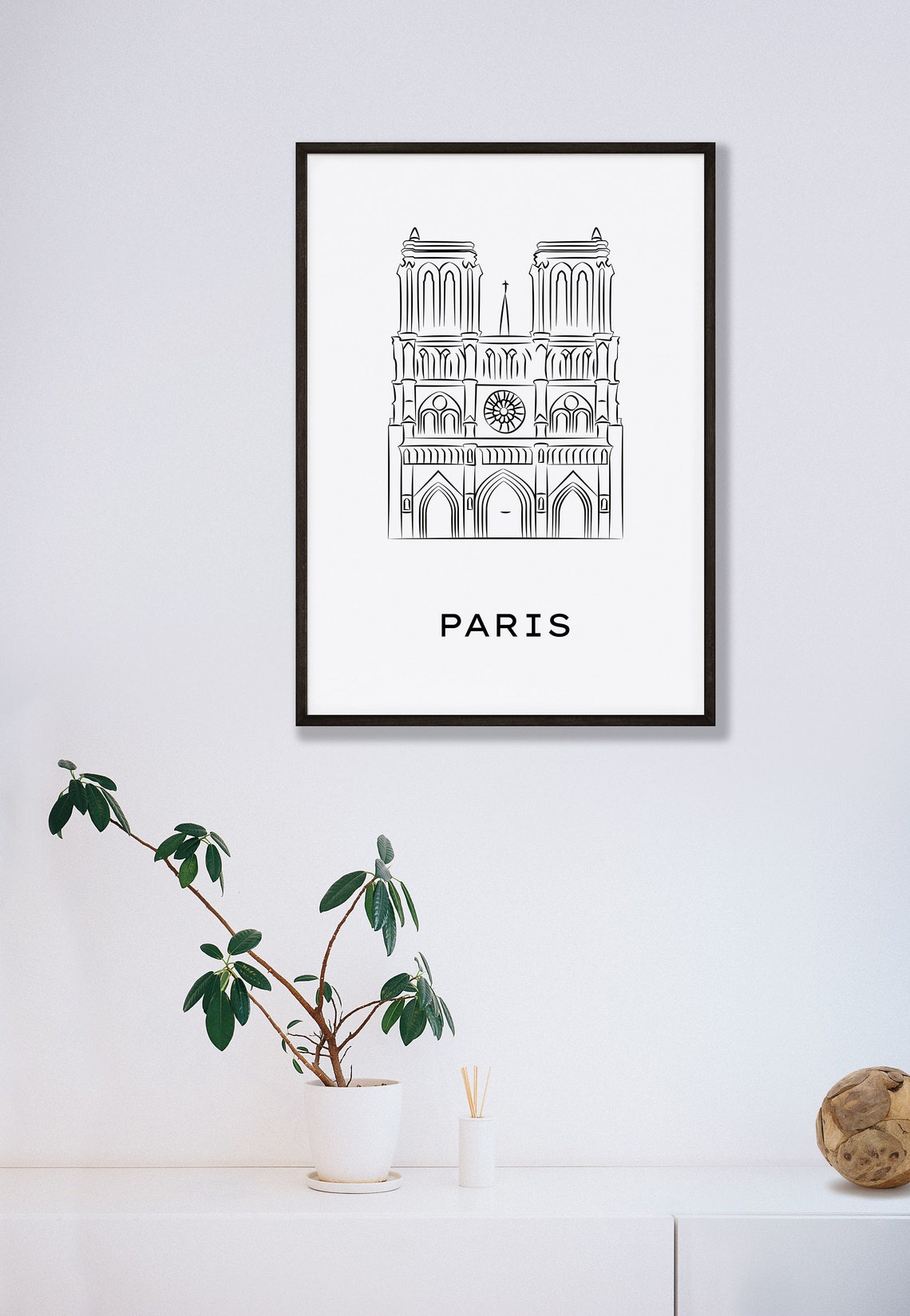 Notre Dame Cathedral Paris Black and White Line Art Travel Poster - Image 5