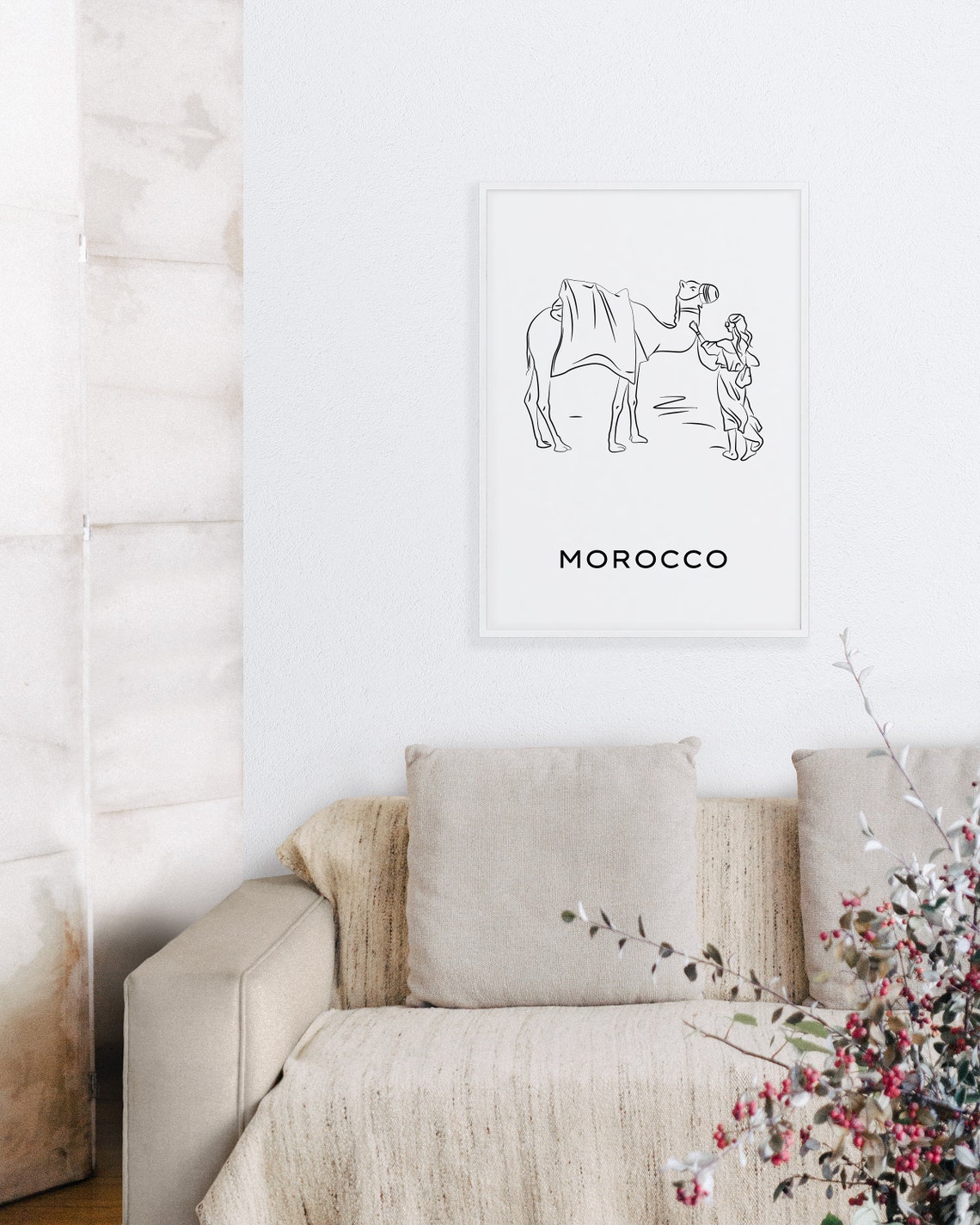 Morocco Camel Line Art Black and White Travel Souvenir Poster - Image 3