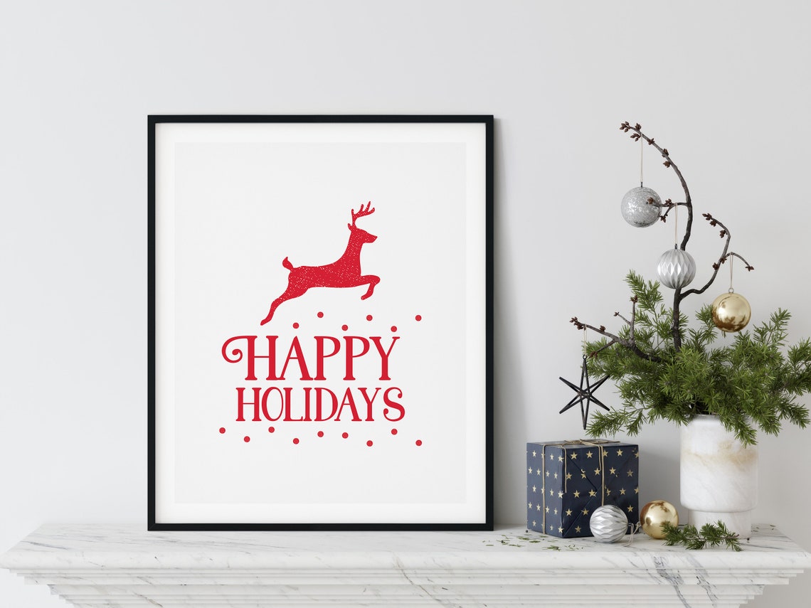 Leaping Red Reindeer Silhouette Happy Holidays Christmas Poster - Image 4
