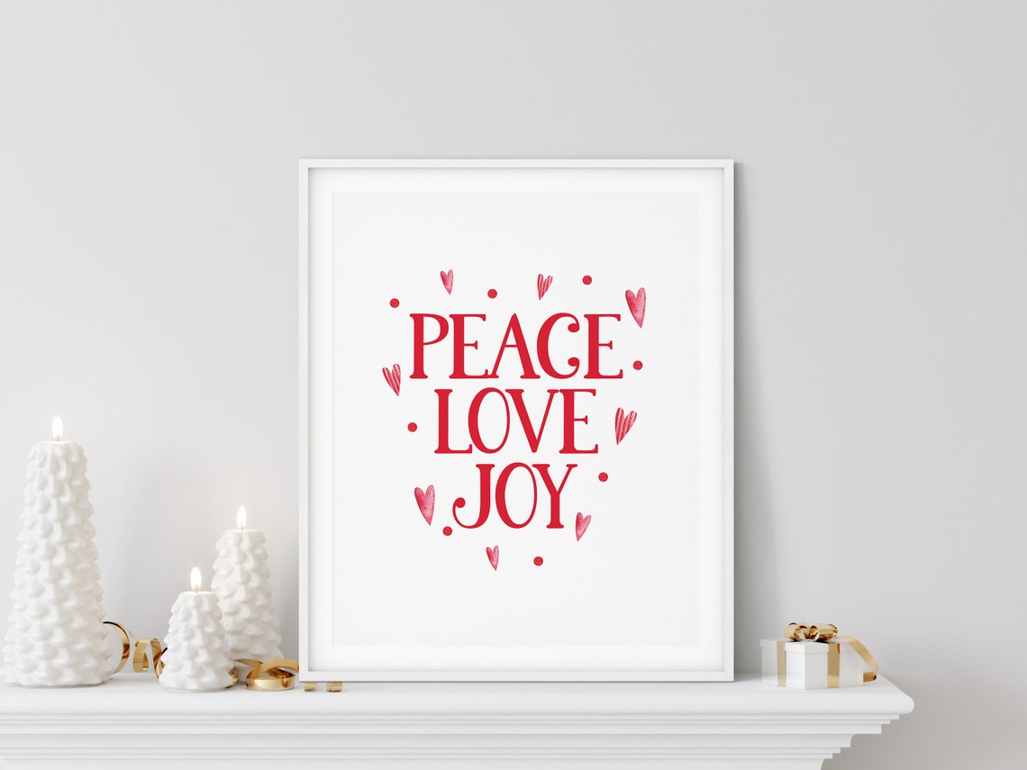 Peace Love Joy Red Lettering Hearts Minimalist Christmas Poster - Image 3