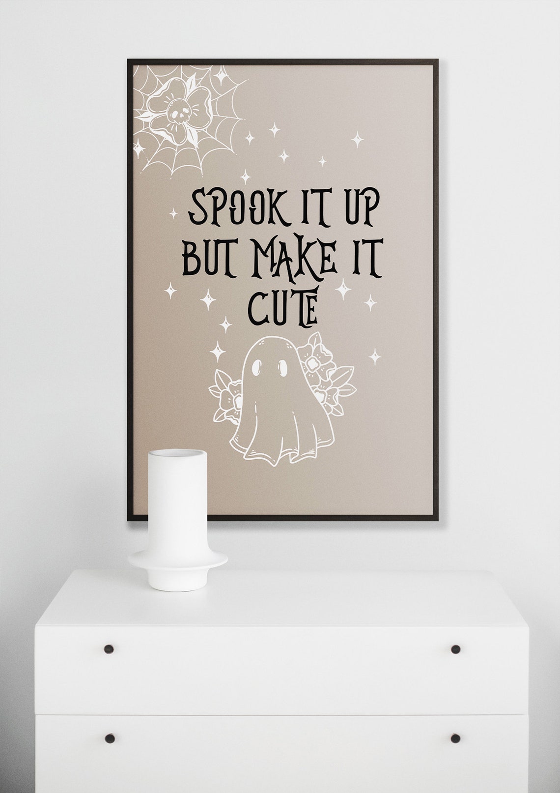 Spook It Up But Make It Cute Ghost Flowers Neutral Art Poster - Image 4