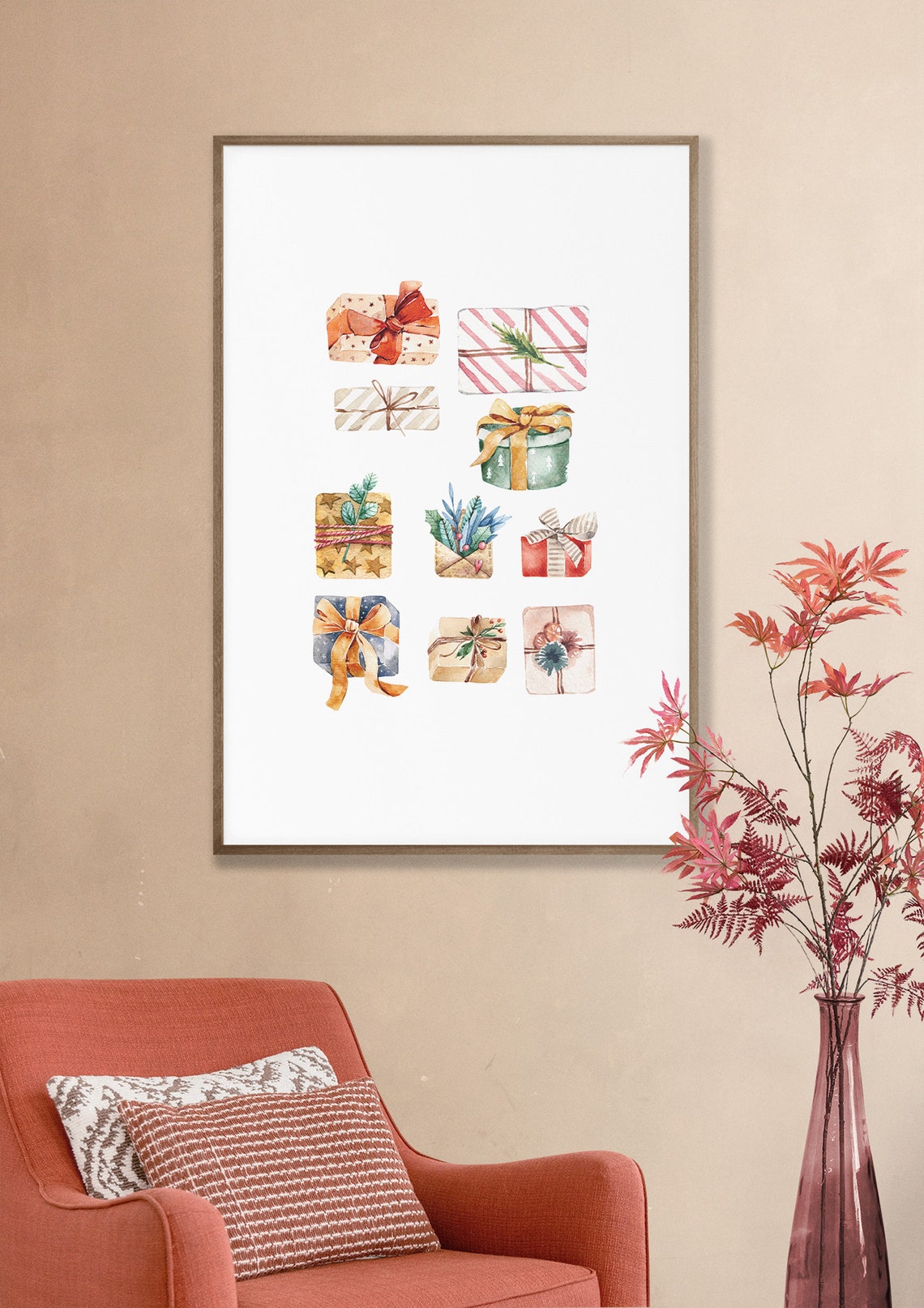 Watercolor Christmas Gifts Collage Festive Wall Decor Poster - Image 3