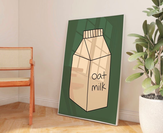 Oat Milk Carton Wall Art Retro Trendy Kitchen Poster Cooking Foodie Coffee Green And Beige