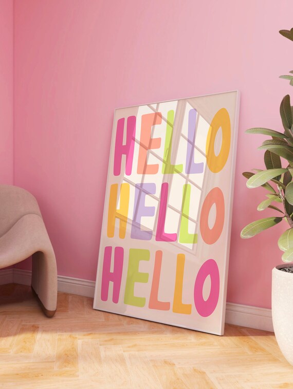 Hello Colorful Stacked Retro Typography Funky Rainbow Poster