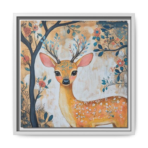 Whimsical Deer Floral Antlers Nursery Kids Room Safari Wall Art