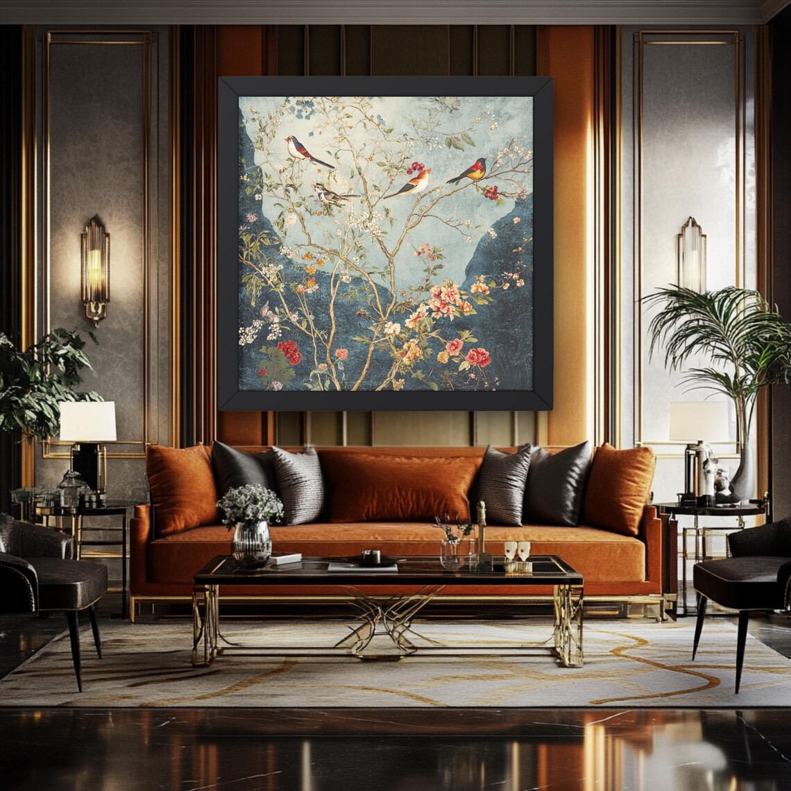 Asian Bird Art Print, Chinoiserie Japandi Decor