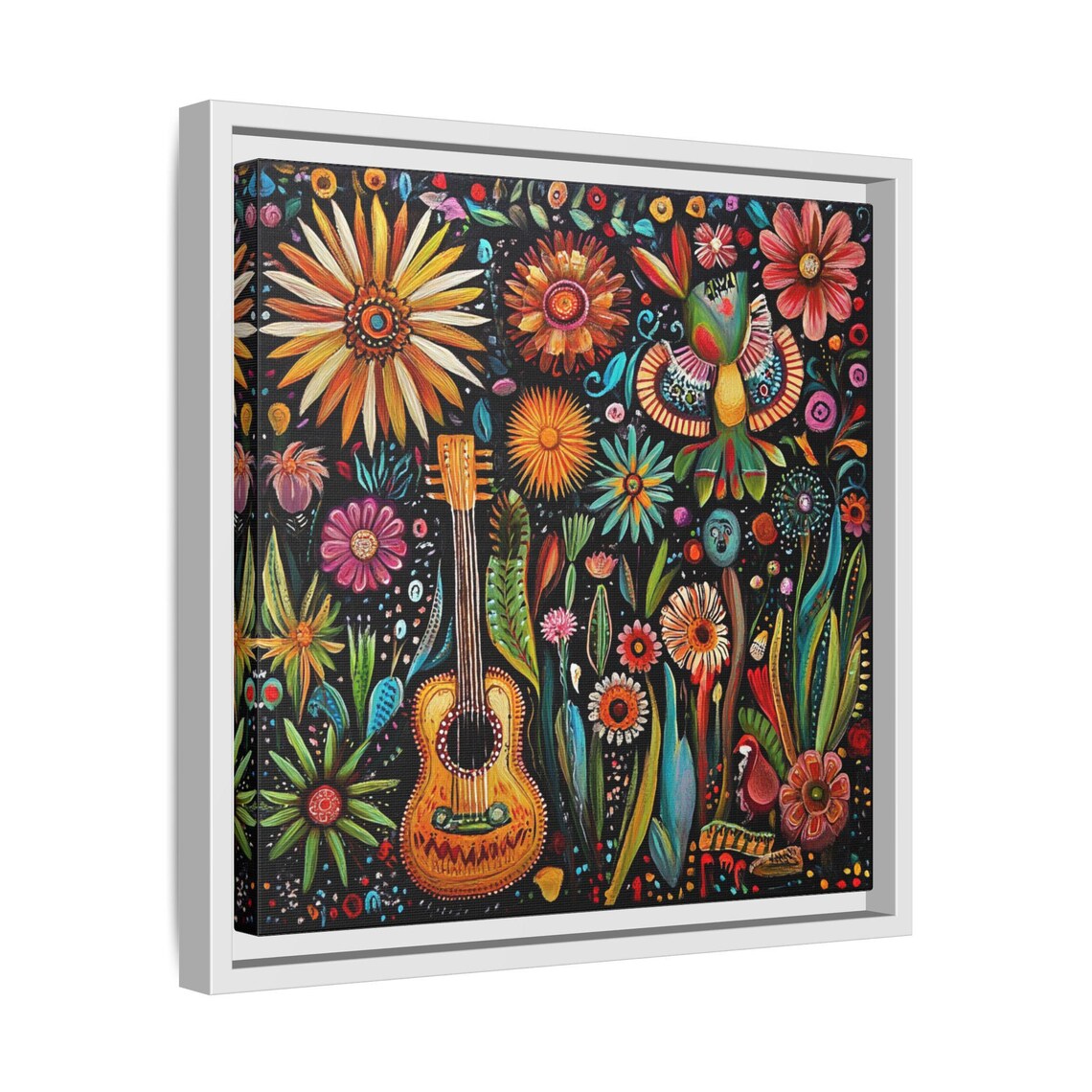 Mexican Folk Art Guitar and Botanical Image, Boho - Image 4