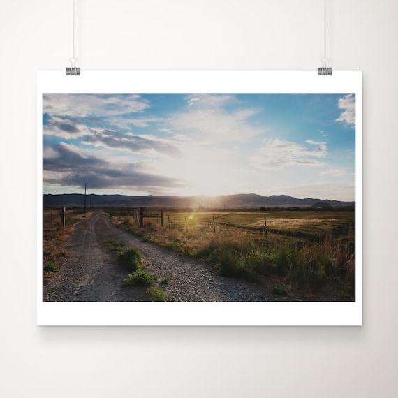 Utah Gravel Country Road Toward Golden Mountain Sunset Poster