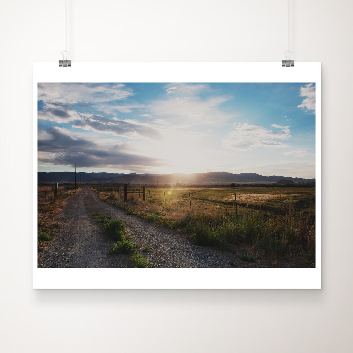 Utah Gravel Country Road Toward Golden Mountain Sunset Poster