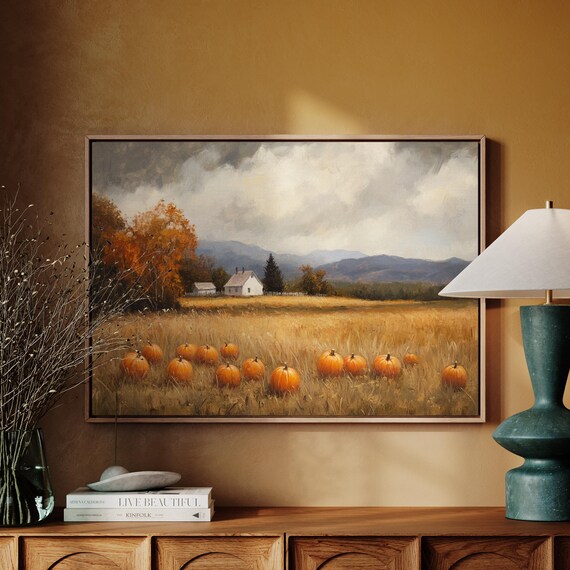 Rustic Pumpkin Patch, Autumn Landscape Art Print