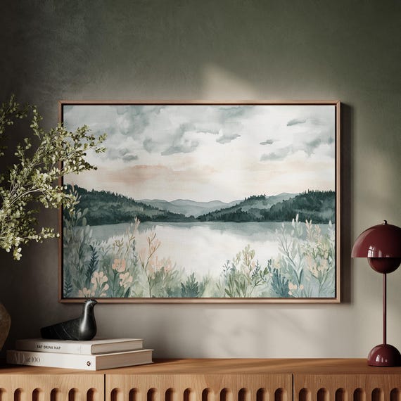 Peaceful Forest Lake Watercolor Art Print