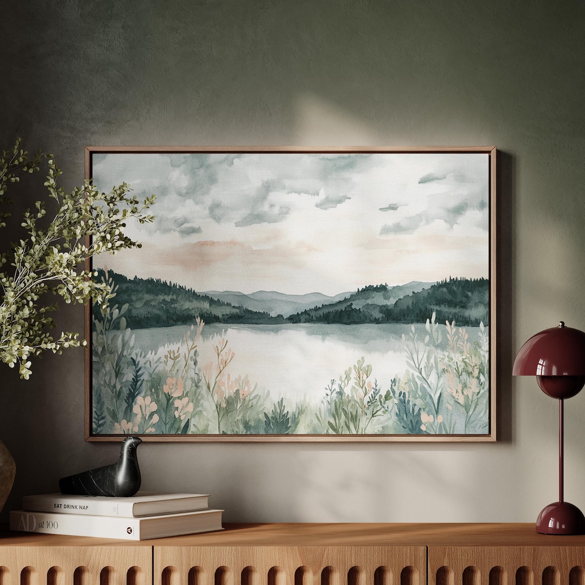 Peaceful Forest Lake Watercolor Art Print