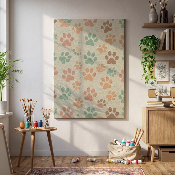 Colorful Paw Pattern Sweet Pet Lover Nursery Decor Art Poster