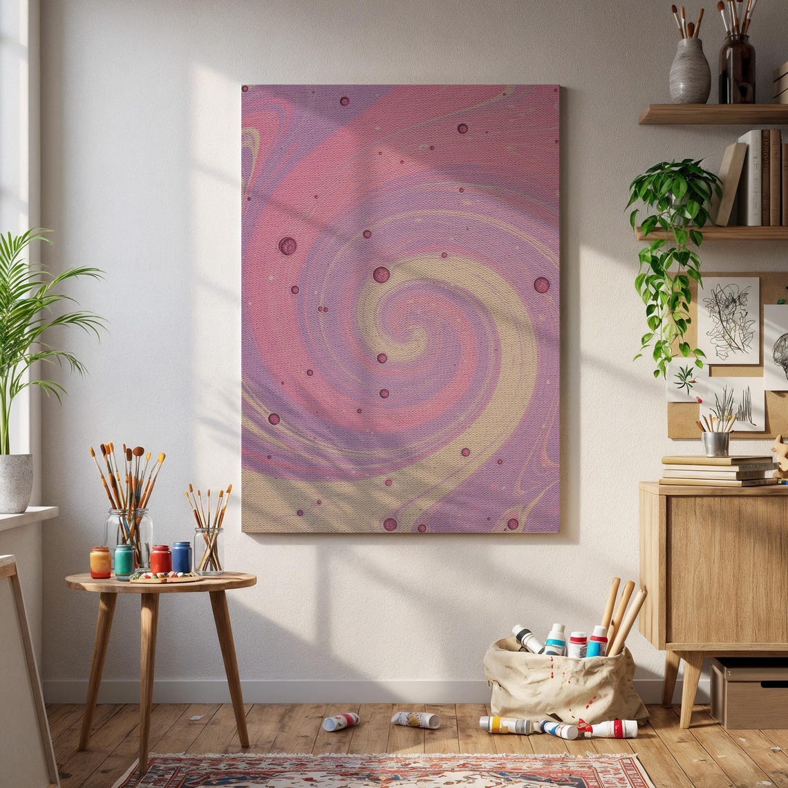 Pink Gold Spiral Marble Swirl Modern Abstract Artwork Poster