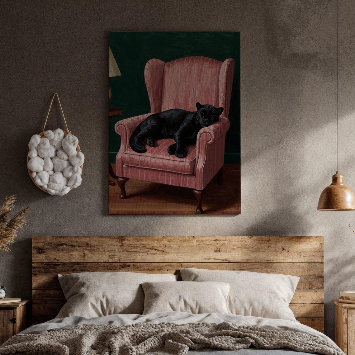 Black Panther Sleeping Pink Victorian Armchair Whimsical Art Poster