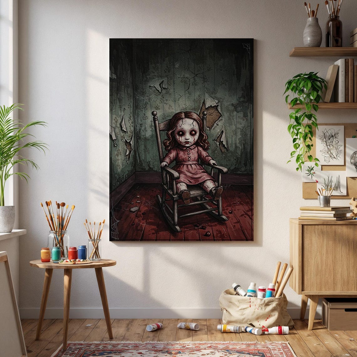 Haunted Doll Creepy Rocking Chair Gothic Horror Room Art Poster