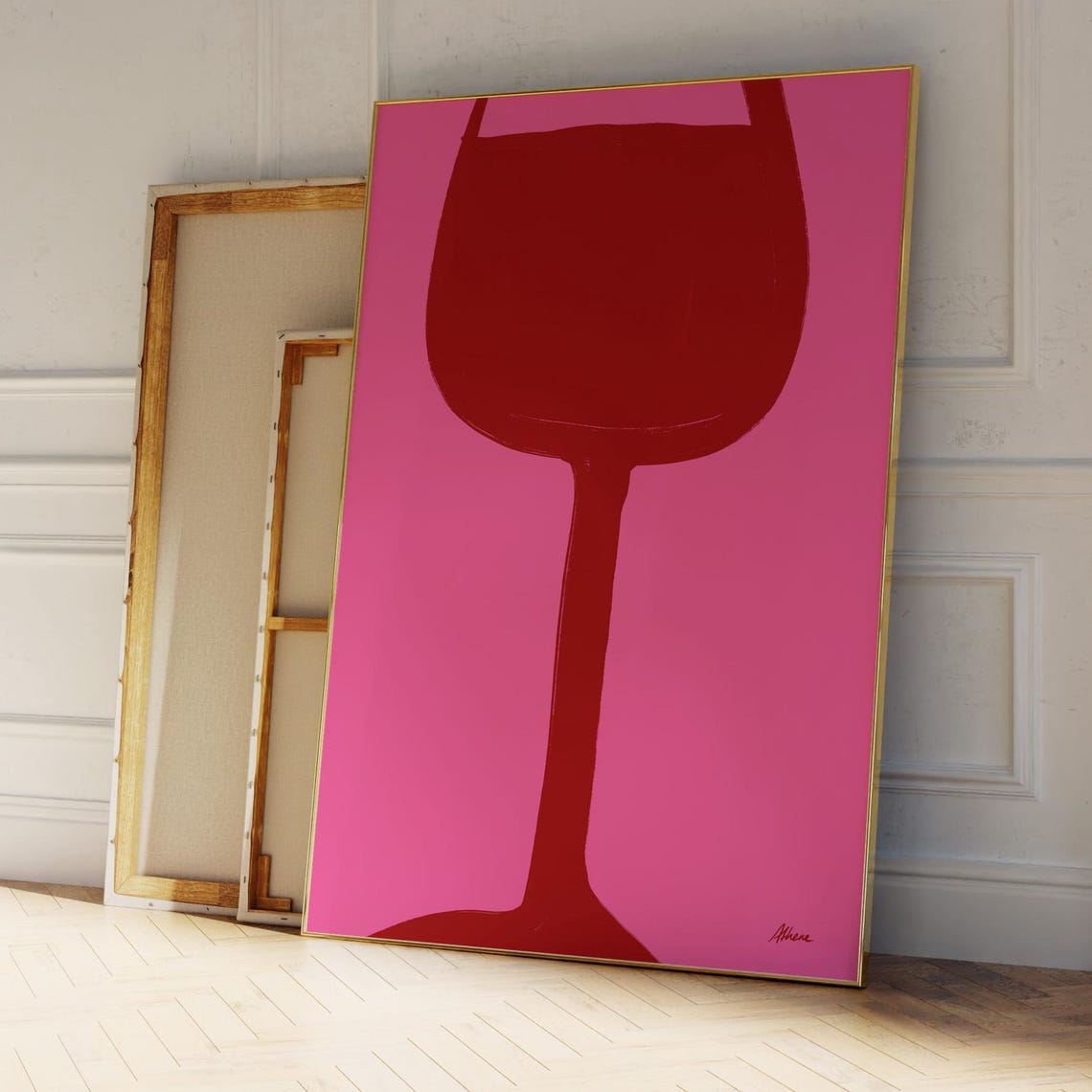 Oversized Red Wine Glass Silhouette Bold Hot Pink Modern Art Poster