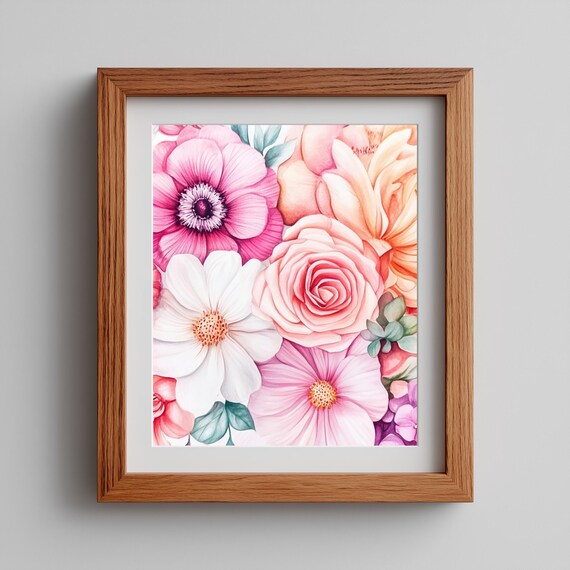 Pink And White Rose Wall Art Soft Floral Garden Painting Romantic Spring Bloom Decor Botanical 197