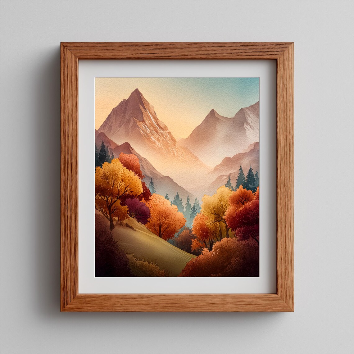 Autumn Mountain Landscape, Rustic Fall Forest Art Print