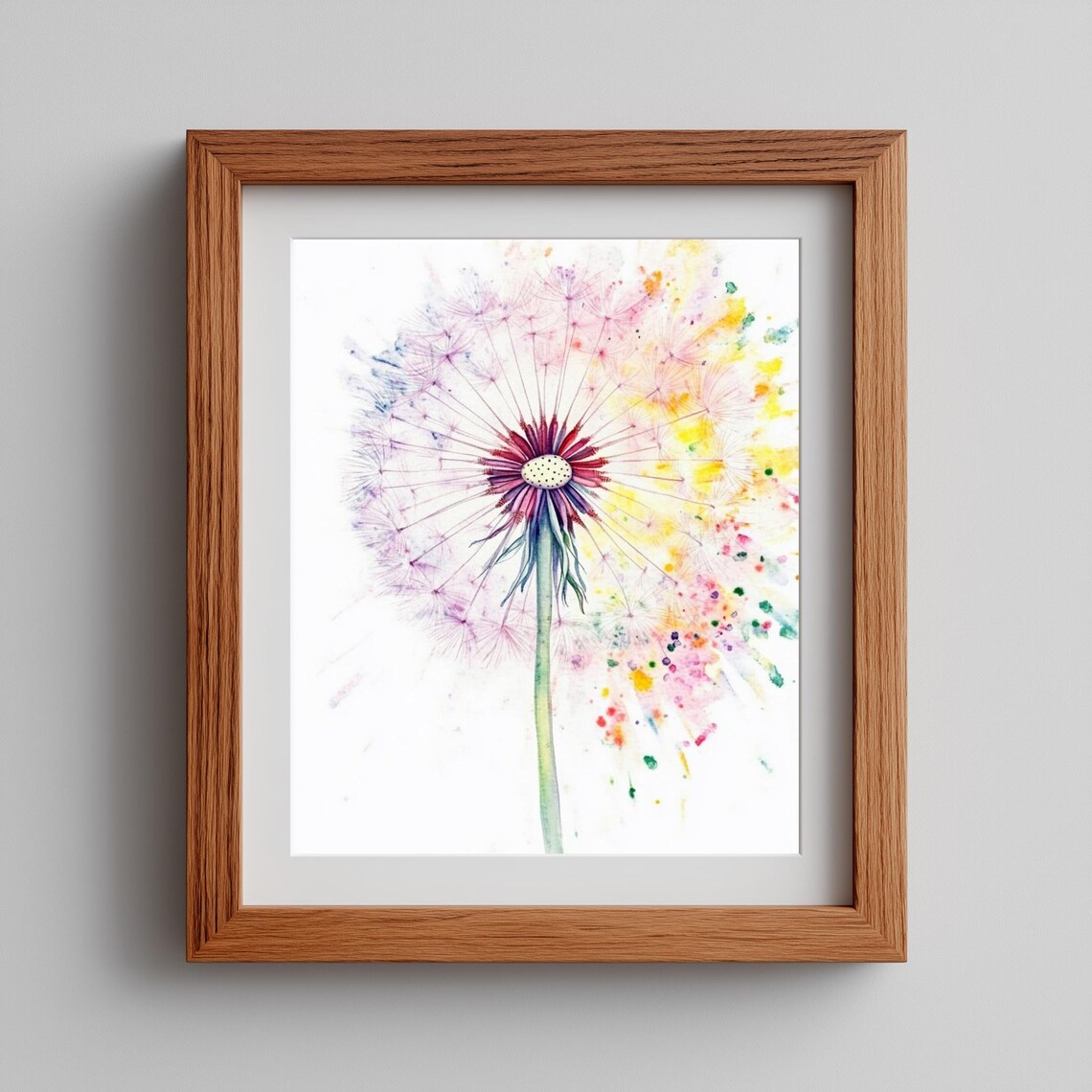 Colorful Dandelion Watercolor Burst Whimsical Botanical Spring Art Poster