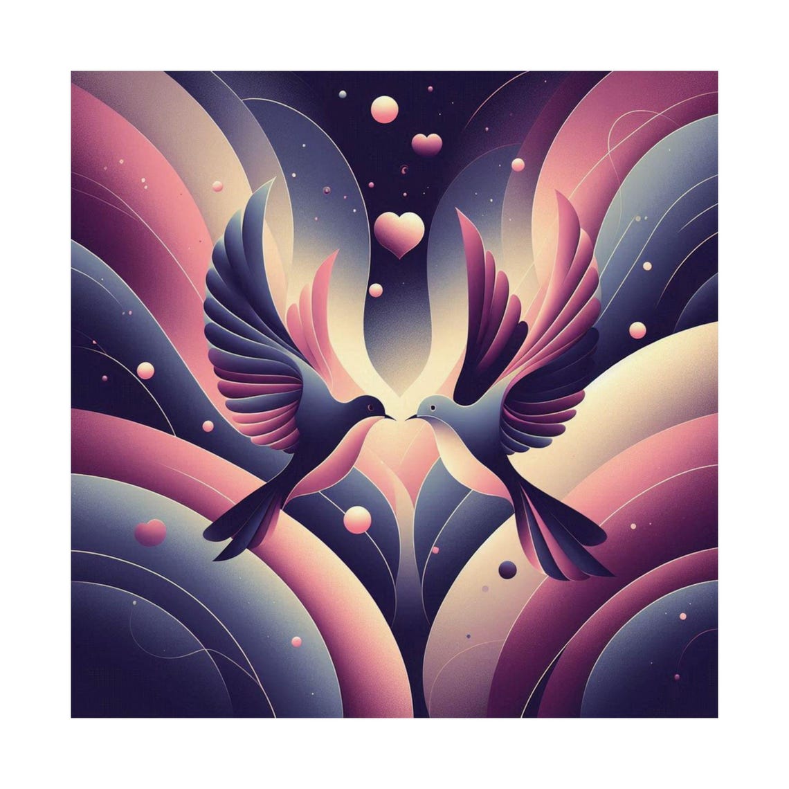 Two Doves with Floating Hearts Gradient Romantic Love Art Poster - Image 7