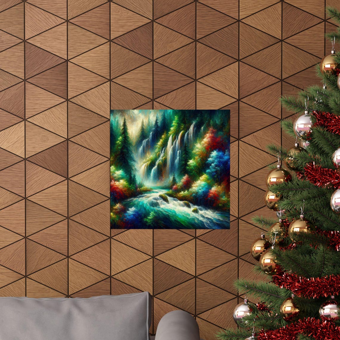 Vibrant Forest Waterfall with Turquoise Rapids Fantasy Art Poster - Image 5