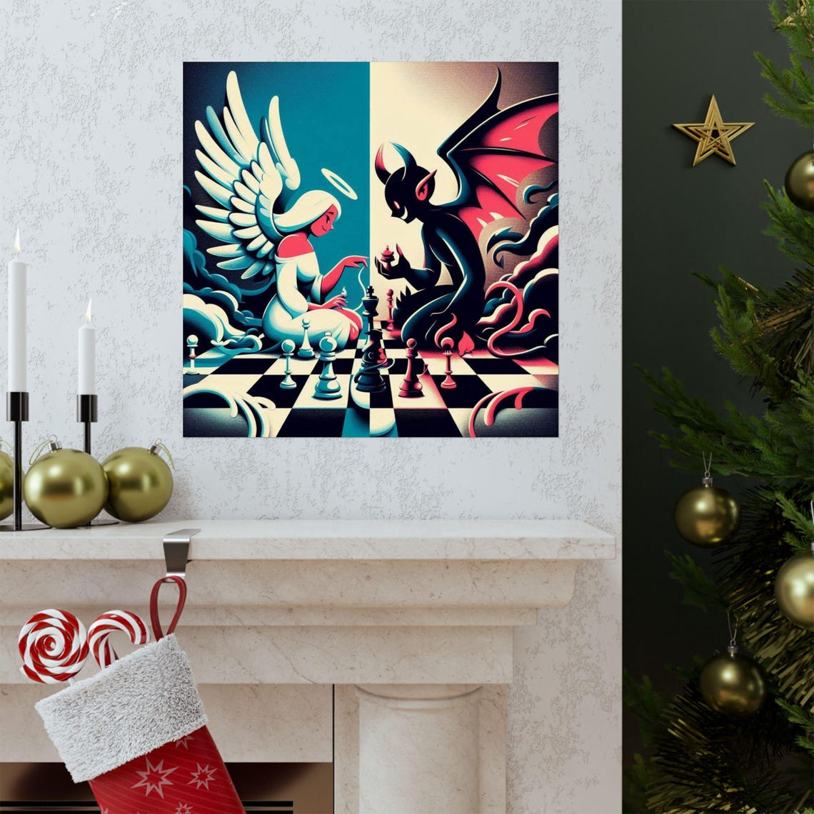 Whimsical Matte Posters Angel Vs Demon Art Unique Wall Decor Chess Lovers Gift Spiritual And Gothic Decor - Image 3