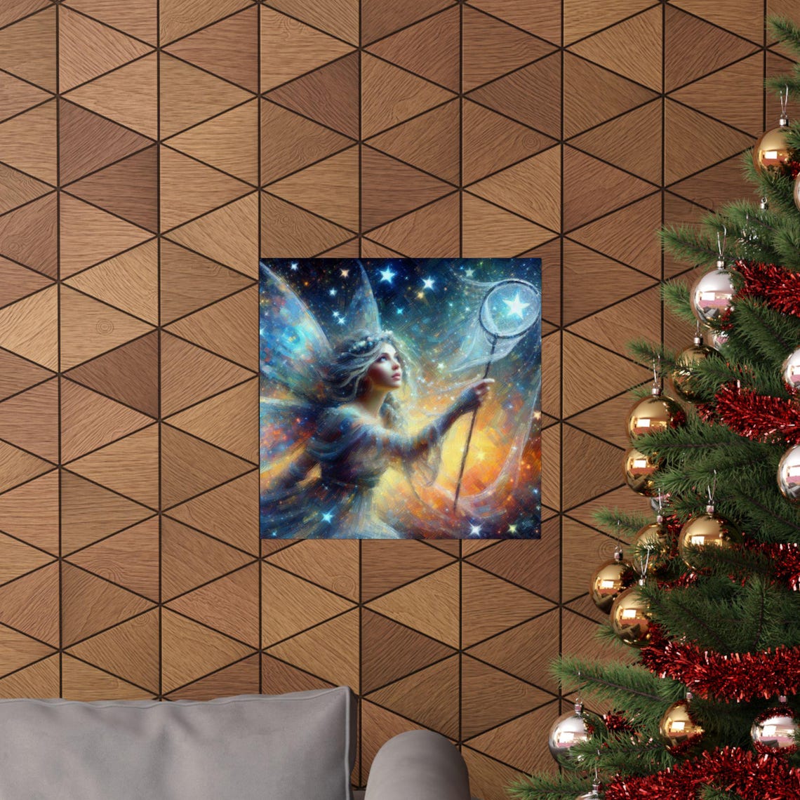 Fairy Catching Glowing Stars with Net in Night Sky Fantasy Poster - Image 6