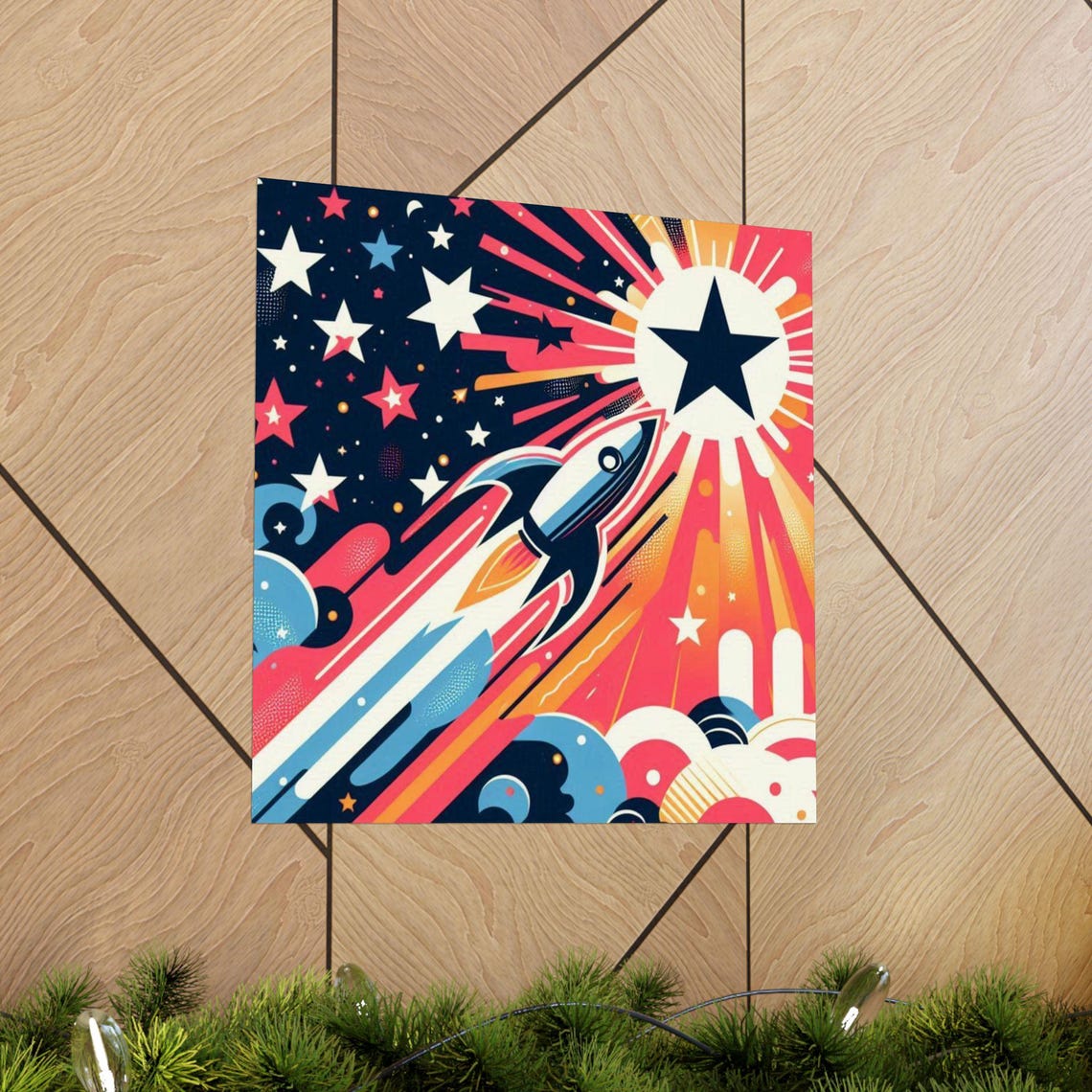 Vintage Retro Rocket Launching Toward a Big Star Pop Art Poster - Image 5
