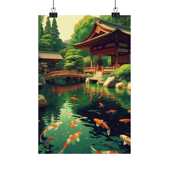 Tranquil Matte Vertical Posters Koi Pond Art Japanese Decor Nature Wall Art Zen Home Decor Relaxing Room Accent