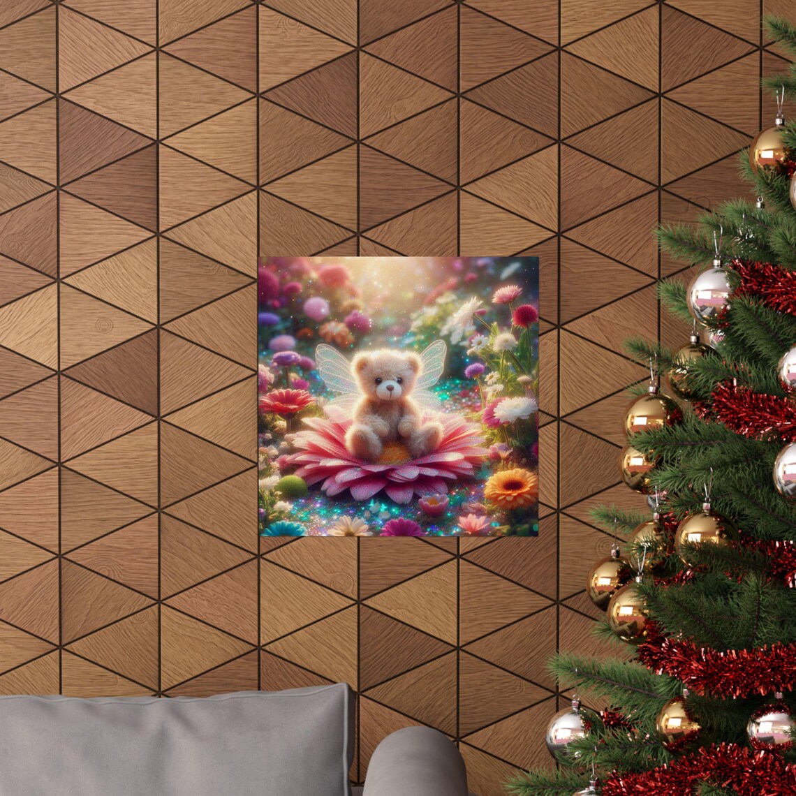Cute Teddy Bear with Fairy Wings Sitting on a Pink Flower Poster - Image 5
